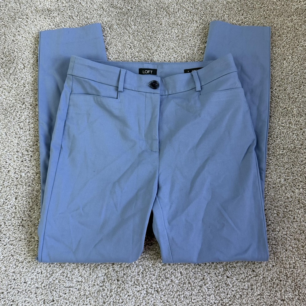 LOFT Dress Pants Womens 4 Blue Twill Curvy Skinny Stretch Pockets Work Office